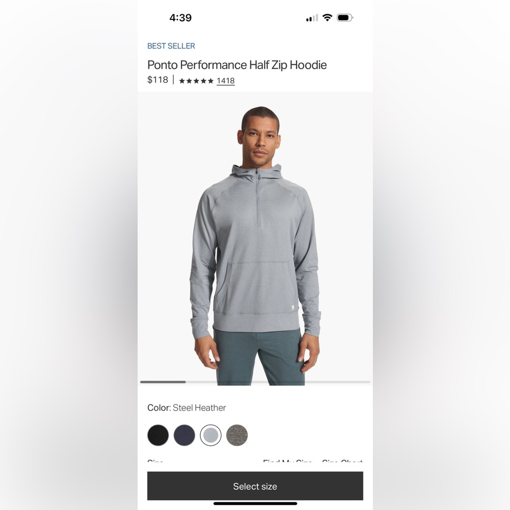 VUORI Ponto Performance Half Zip Hoodie - Steel Heather
